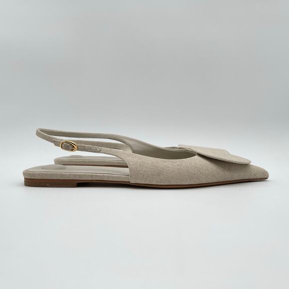 JACQUEMUS | Les Slingbacks Duelo P in Light Greige Linen Flats 38 / US 7 - Picture 6 of 16